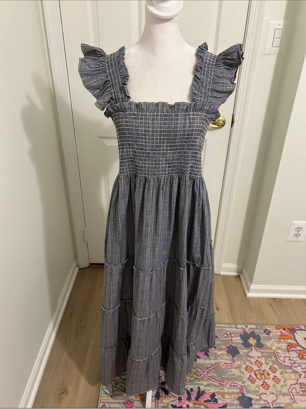 Hill House Home Ellie Nap Dress Tai Check Gray and Blue Plaid Size Large - Picture 4 of 15